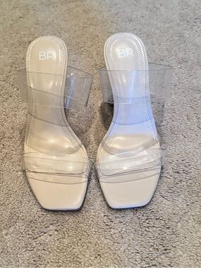 bp Clear Double-Strap Block Heel Sandals in Cream